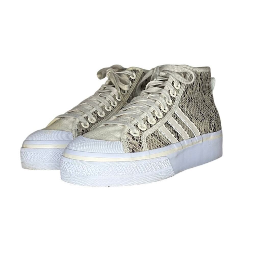Size 9.5 - adidas Nizza Platform Mid Python W Sneakers Shoes Brown White - Picture 2 of 6